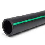 HDPE Polyethylene Pipe Nominal Pressure 12.5 Bar PE 80, 225 mm SDR 11 Black with Green Stripes
