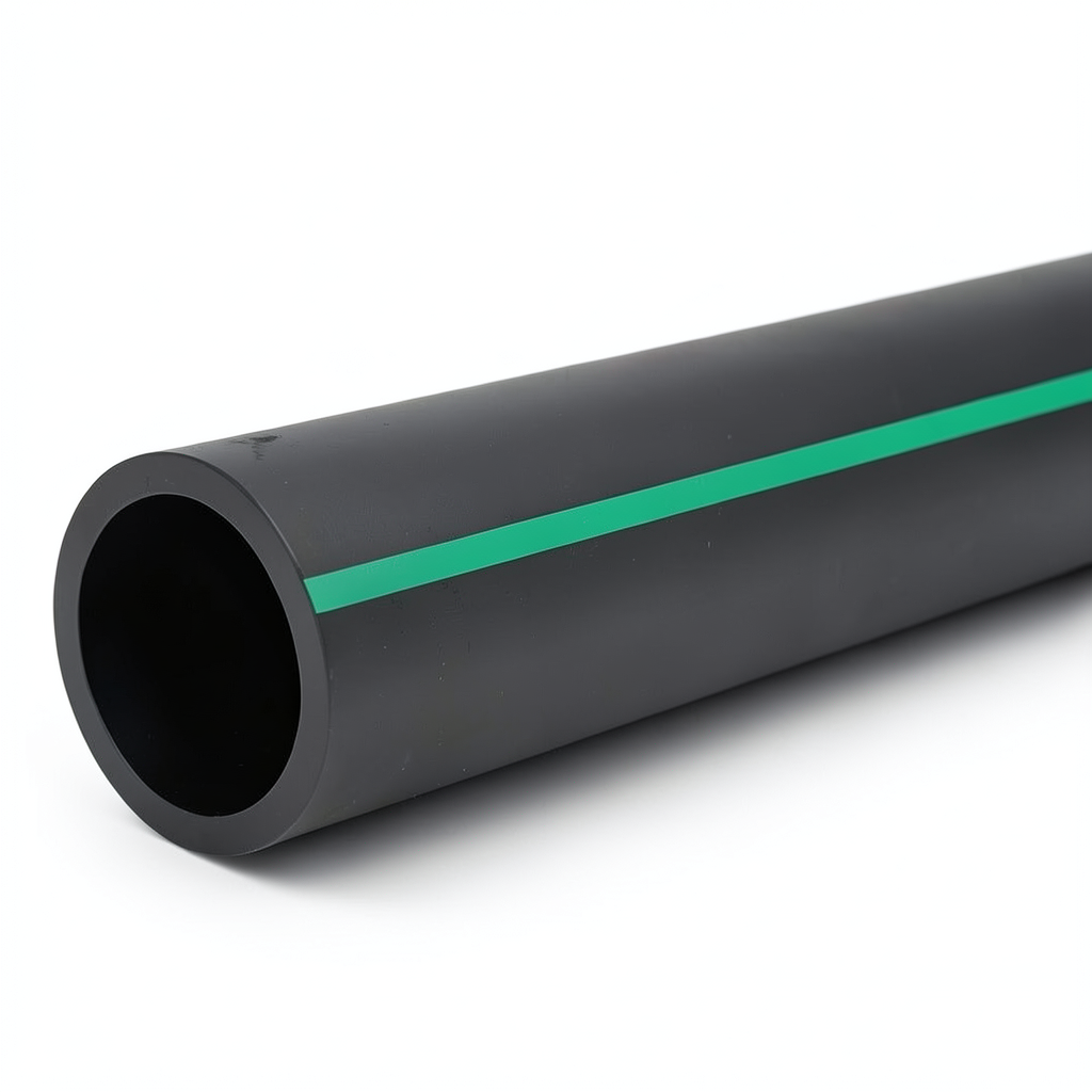 أنابيب بلاستيك HDPE ضغط 12.5 بار PE 80 قطر خارجي 250 مم SDR 11 لون أسود مع خط أخضر