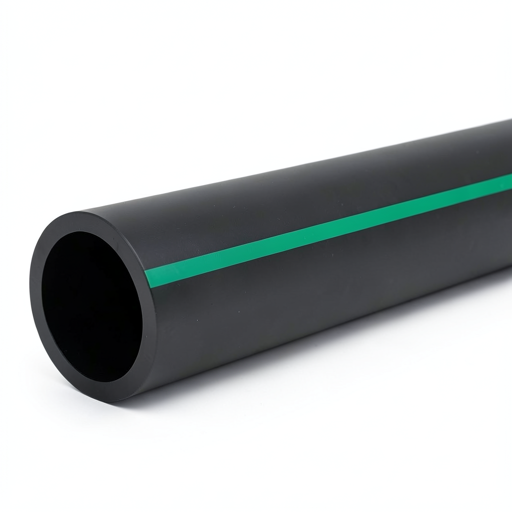 مواسير HDPE ضغط 12.5 بار PE 80 قطر خارجي 280 مم SDR 11 أسود مع خطوط خضراء