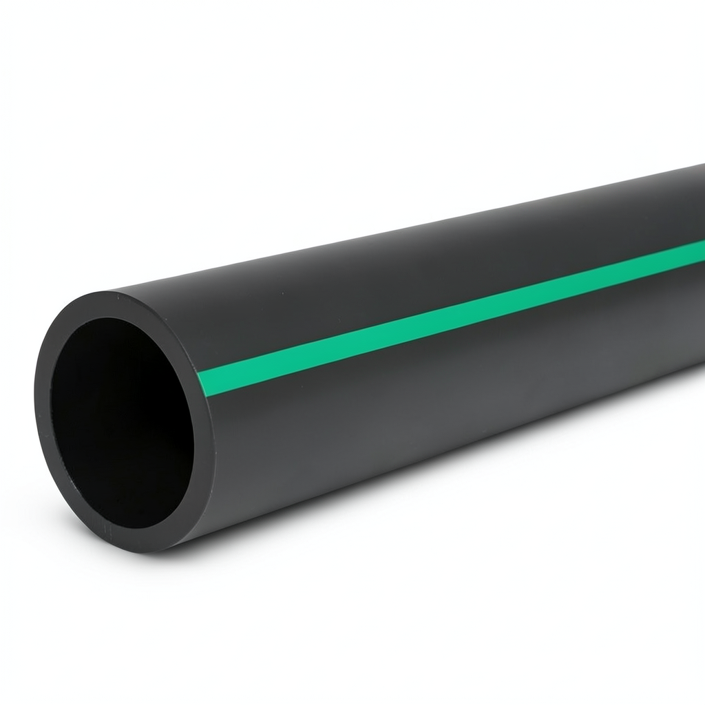 مواسير HDPE بولي إيثيلين ضغط 12.5 بار PE 80 قطر خارجي 500 مم SDR 11 أسود مع خطوط خضراء