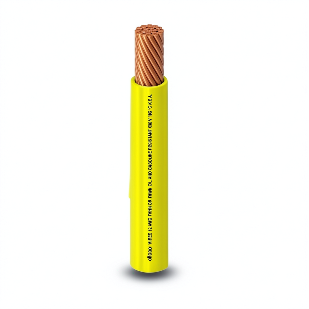كابل نحاس THHN/THWN عزل PVC 105°م مقاس 1.31 مم² قطر 2.5 مم 600 فولت طول 250 قدم لون أصفر | شركة الفنار
