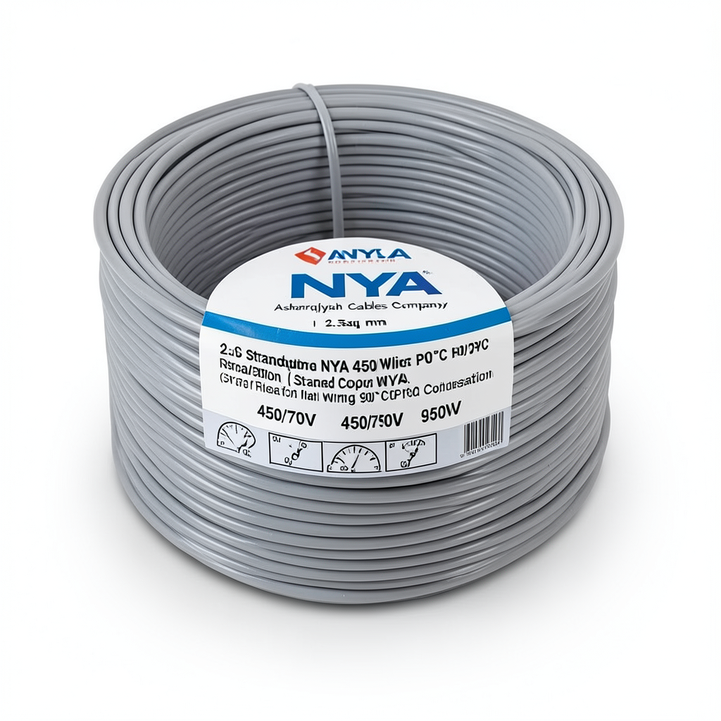 لفة سلك 2.5 مم 450/750 فولت NYA، نحاس مجدول عزل (PVC 90°C)، رمادي | شركة كابلات الشرقية للصناعة