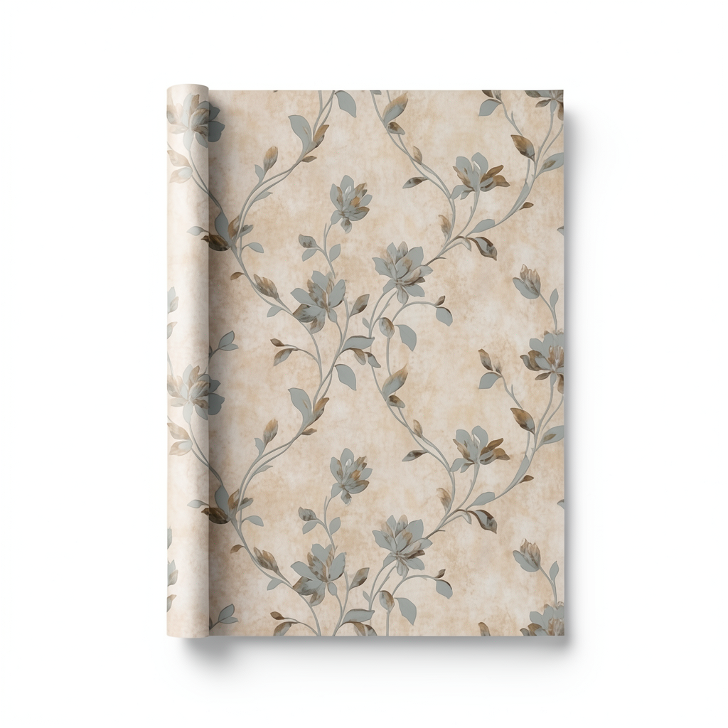 Italian Wallpaper Floral Design 10m x 1.06m, Beige