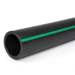 HDPE Plastic Pipe PN 16 Bar PE 80, 225 mm Diameter SDR 9 Black with Green Stripes