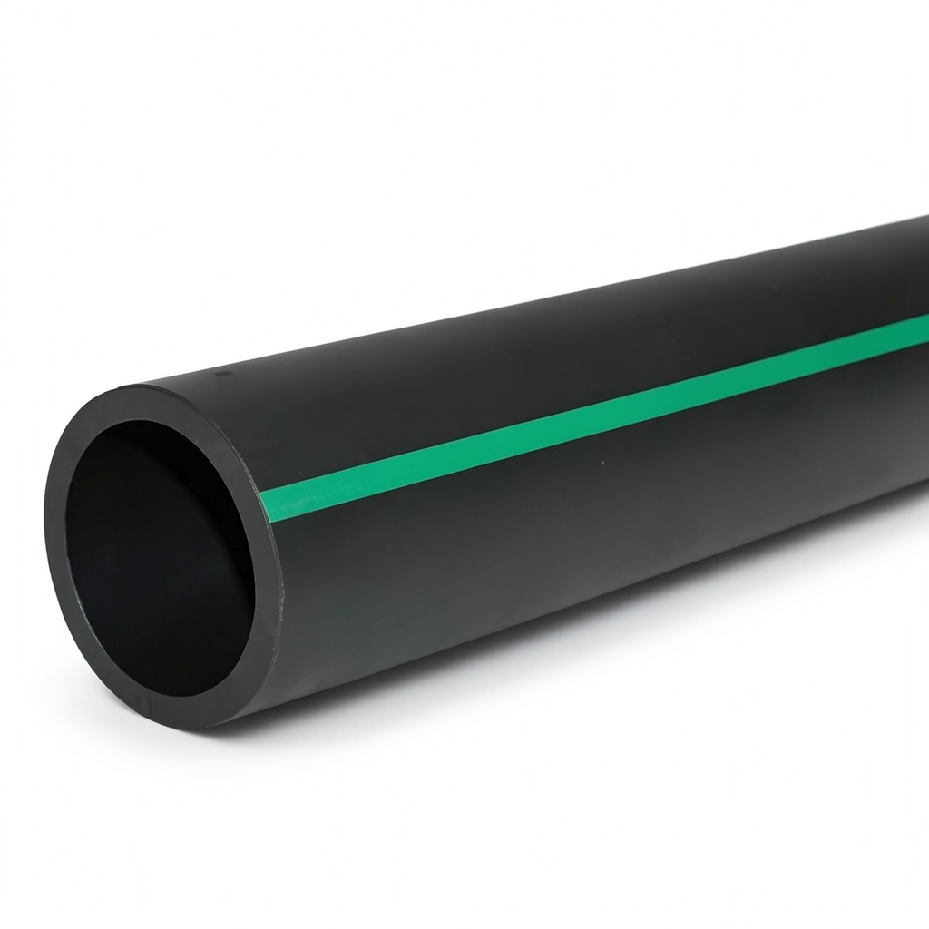أنابيب HDPE ضغط 12.5 بار PE 80، قطر خارجي 560 مم SDR 11، أسود مع خطوط خضراء
