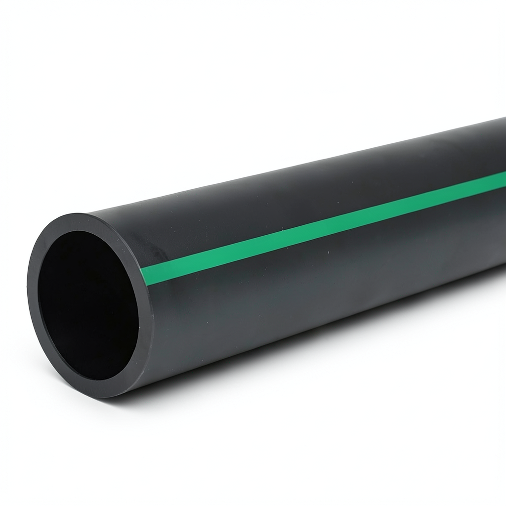 أنابيب HDPE ضغط 12.5 بار PE 80 قطر خارجي 630 مم SDR 11 أسود مع خطوط خضراء