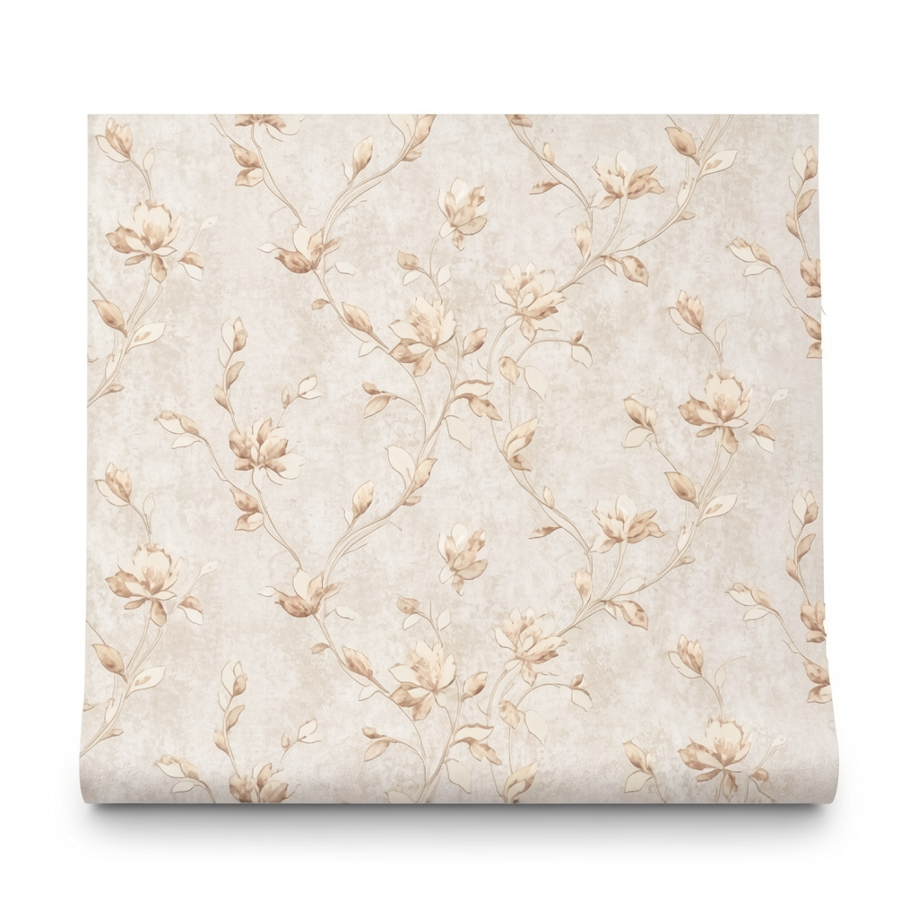 Italian Wallpaper Floral Design 10m x 1.06m Beige, Model 41347