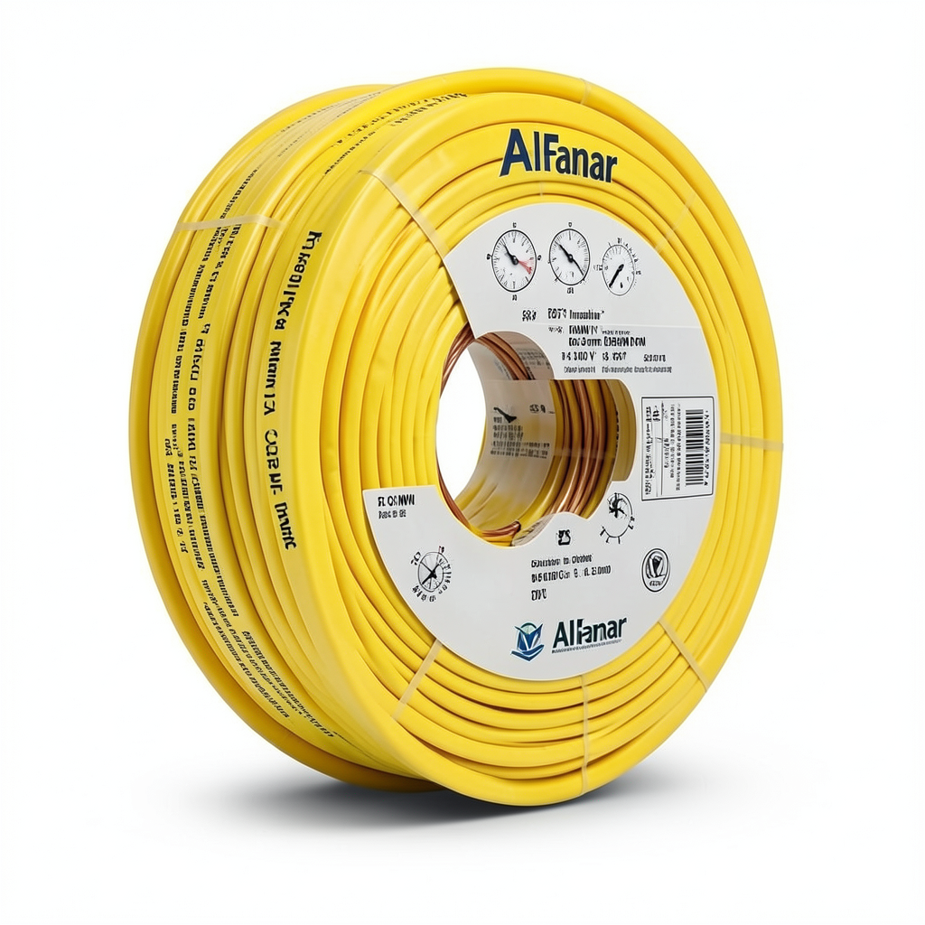كابل نحاس THHN/THWN عزل PVC 105°C مقاس 13.3 مم²، قطر 6.4 مم، 600 فولت، طول 250 قدم، لون أصفر | شركة الفنار