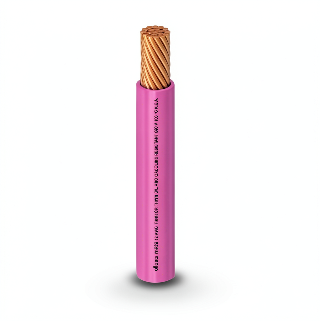 كابل نحاس THHN/THWN معزول PVC 105°C مقاس 8.37 مم² قطر 5.5 مم 600 فولت طول 250 قدم لون زهري | شركة الفنار