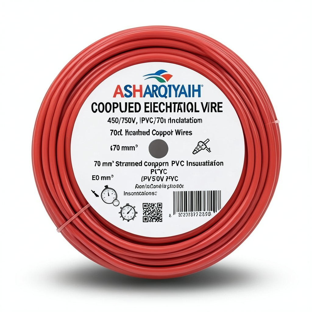 70 mm² Stranded Copper Electrical Wire, 450/750V, PVC 70°C Insulation, Red | Asharqiyah Cables Company for Industry