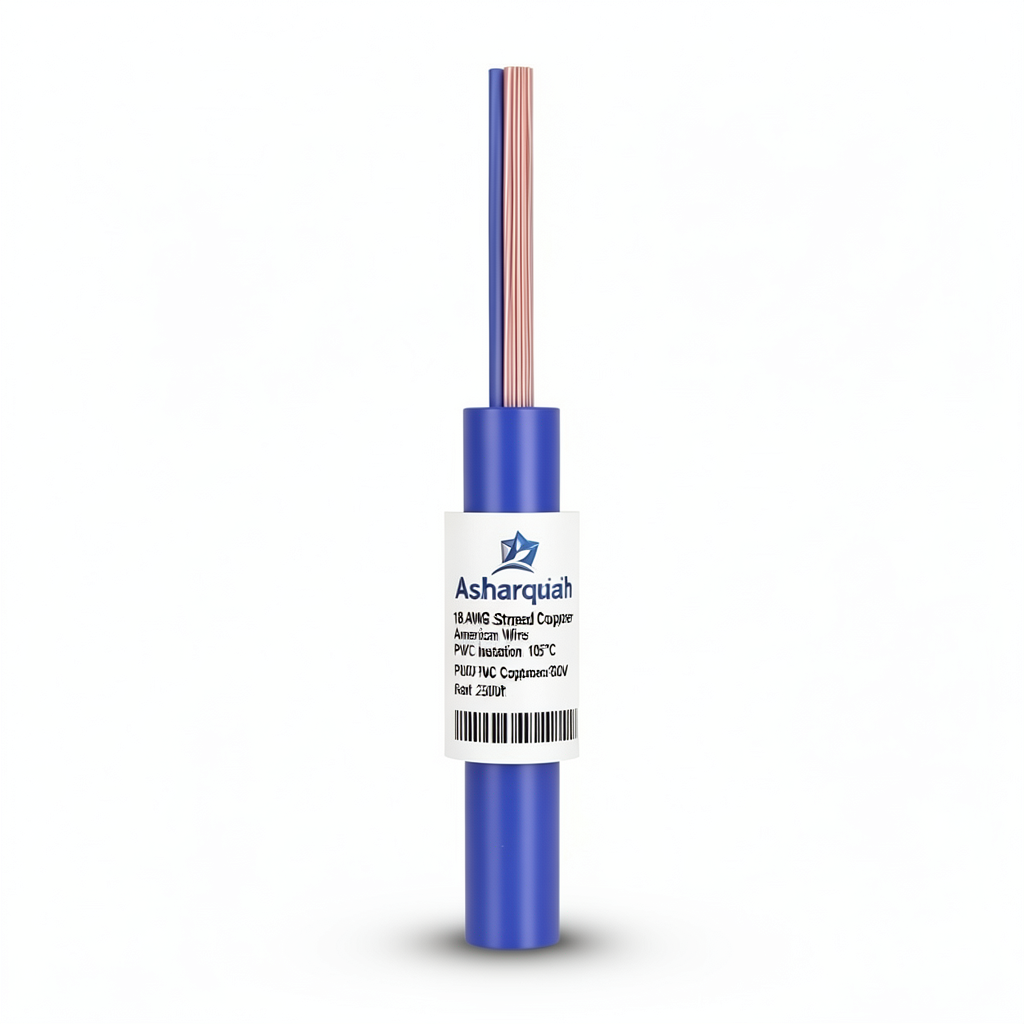 سلك كهرباء امريكي 18 AWG نحاس مجدول معزول PVC 105°C أزرق 600 فولت طول 2500 قدم | شركة كابلات الشرقية للصناعة