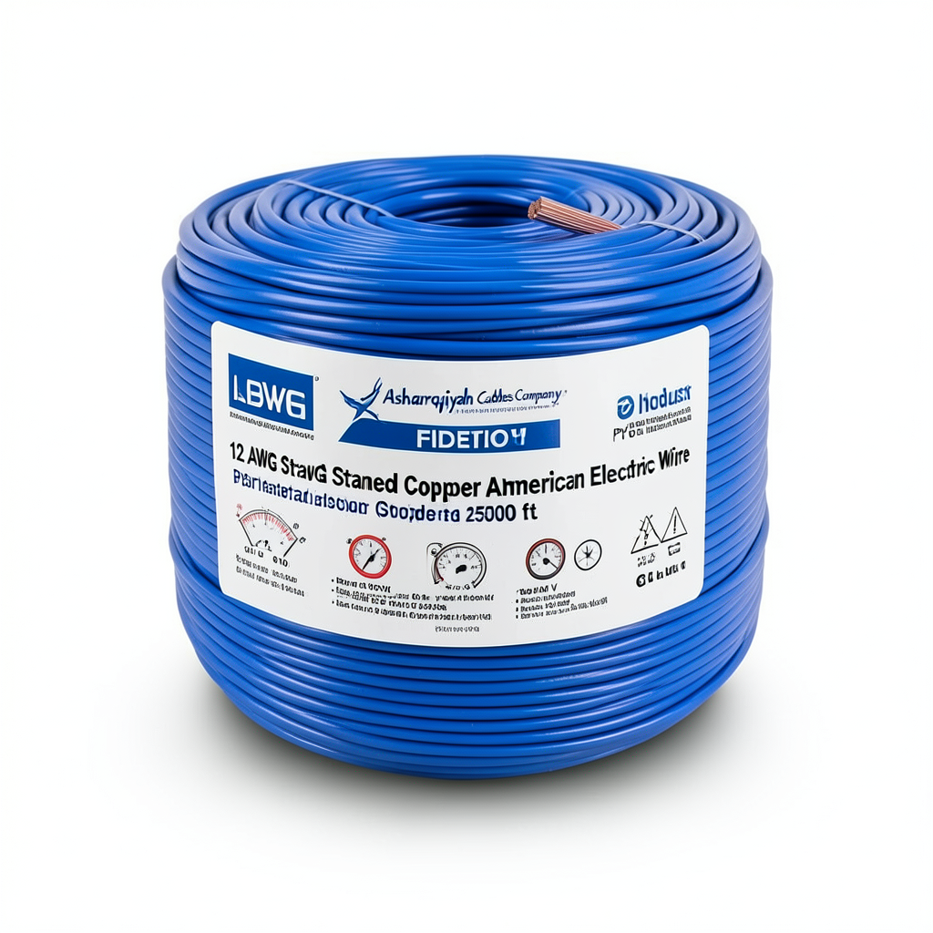 12 AWG Stranded Copper American Electric Wire, PVC Insulated 105°C, Blue, 600V, 2500 ft | Asharqiyah Cables Company for Industry