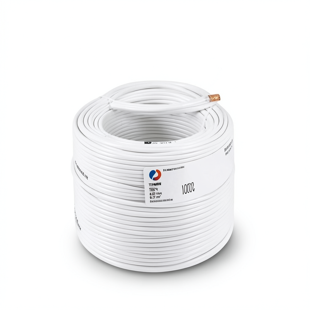 كابل نحاس THHN/THWN معزول بمادة PVC 105°C مقاس 8.37 مم² قطر 5.5 مم 600 فولت طول 300 قدم أبيض | شركة الفنار