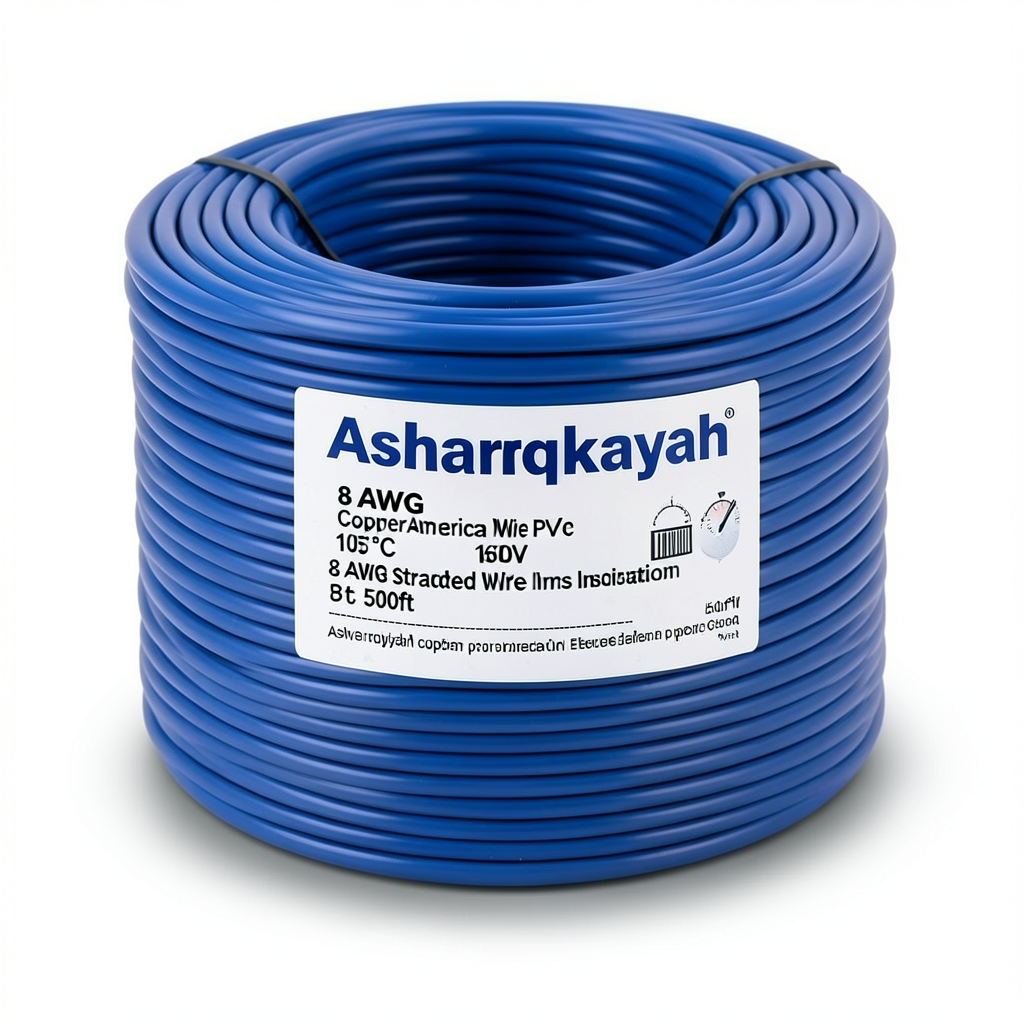 سلك كهرباء امريكي 8 AWG نحاس مجدول عزل PVC 105°C أزرق 600 فولت طول 500 قدم | شركة كابلات الشرقية للصناعة
