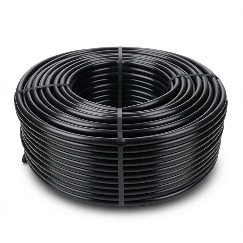 لفة أنابيب بلاستيك HDPE ضغط 12.5 بار PE 80، قطر خارجي 50 مم، سماكة 5.6 مم، أسود