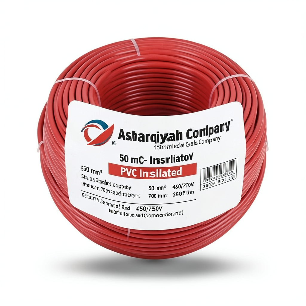 سلك كهرباء مجدول نحاس 50 مم²، 450/750 فولت، عزل PVC 70°C، أحمر | شركة كابلات الشرقية للصناعة
