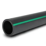 HDPE Plastic Pipe PN 16 Bar PE 80, 400 mm Diameter SDR 9 Black with Green Stripes