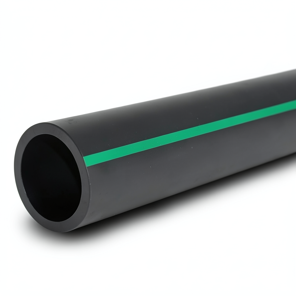 أنابيب HDPE ضغط 16 بار PE 80، قطر خارجي 400 مم SDR 9 أسود مع خطوط خضراء