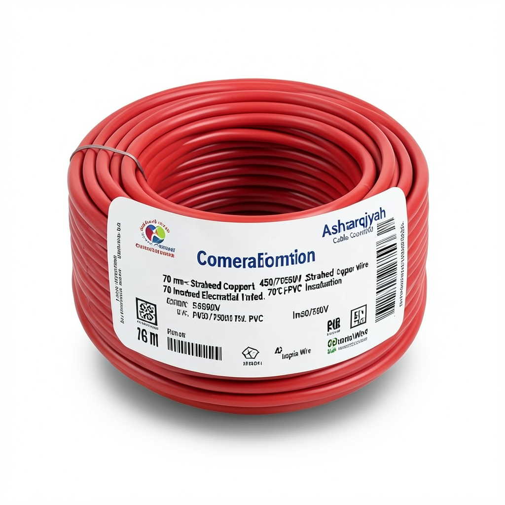 سلك كهرباء نحاس مجدول 70 مم²، 450/750 فولت، عزل PVC 70°C، لون أحمر | شركة كابلات الشرقية للصناعة