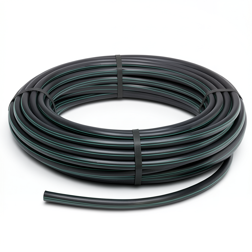 لفة أنابيب بلاستيك HDPE ضغط 4 بار PE 63، قطر خارجي 125 مم، SDR 26، لون أسود