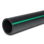 HDPE Plastic Pipe PN 16 Bar PE 80, 400 mm Diameter SDR 9 Black with Green Stripes