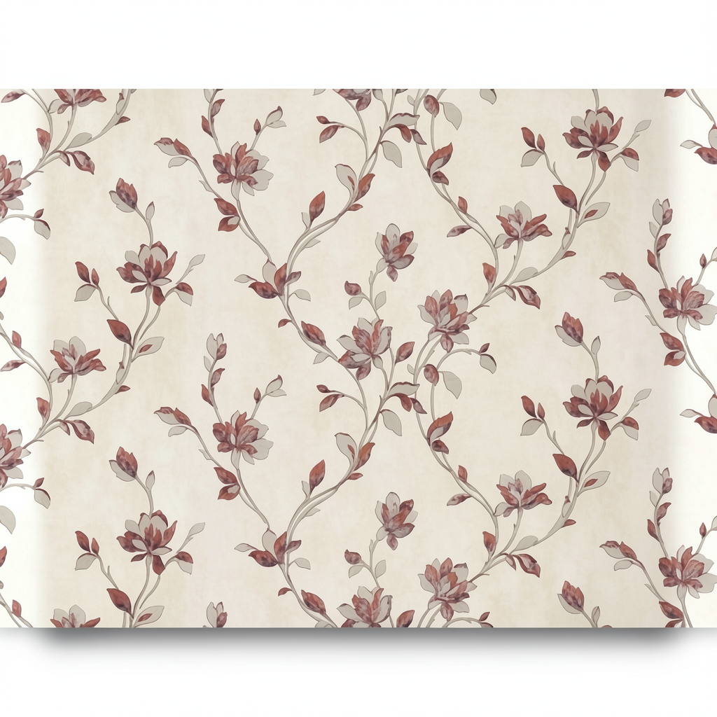 Italian Wallpaper Floral Design 10m x 1.06m Beige, Model 41345