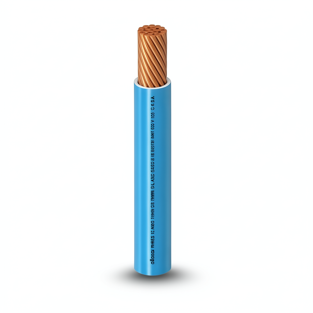 كابل نحاس THHN/THWN معزول PVC 105°C مقاس 3.31 مم² قطر 3.4 مم 600 فولت طول 250 قدم أزرق PVC 105 | شركة الفنار