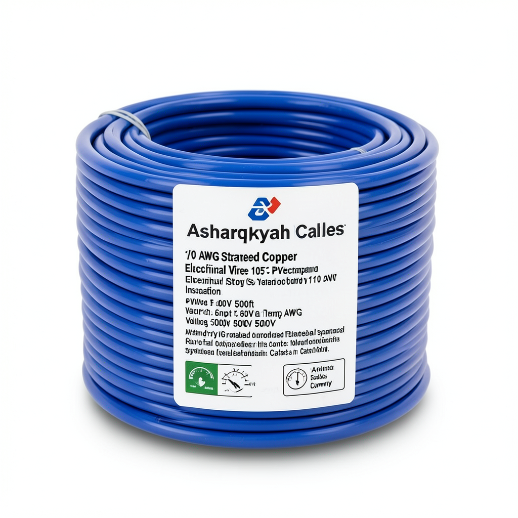 سلك امريكي 1/0 AWG نحاس مجدول عزل PVC 105°C أزرق 600 فولت طول 500 قدم | شركة كابلات الشرقية للصناعة
