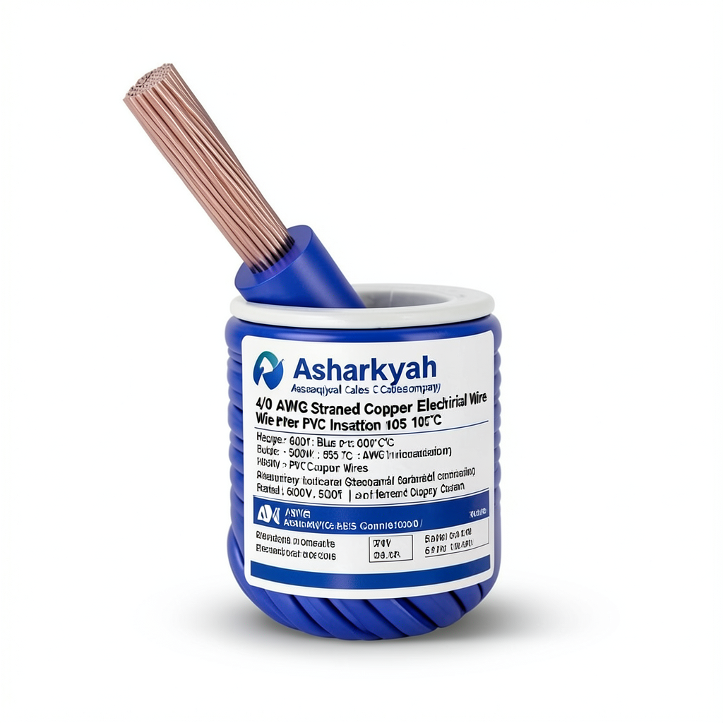 4/0 AWG Stranded Copper Electrical Wire PVC Insulation 105°C, Blue, 600V, 500ft | Asharqiyah Cables Company for Industry
