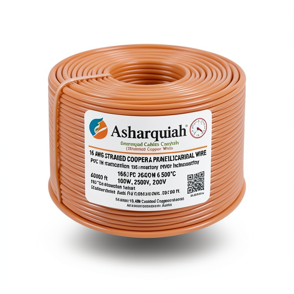 سلك امريكي 16 AWG نحاس مجدول عزل PVC 105°C برتقالي، 600 فولت، 2500 قدم | شركة كابلات الشرقية للصناعة