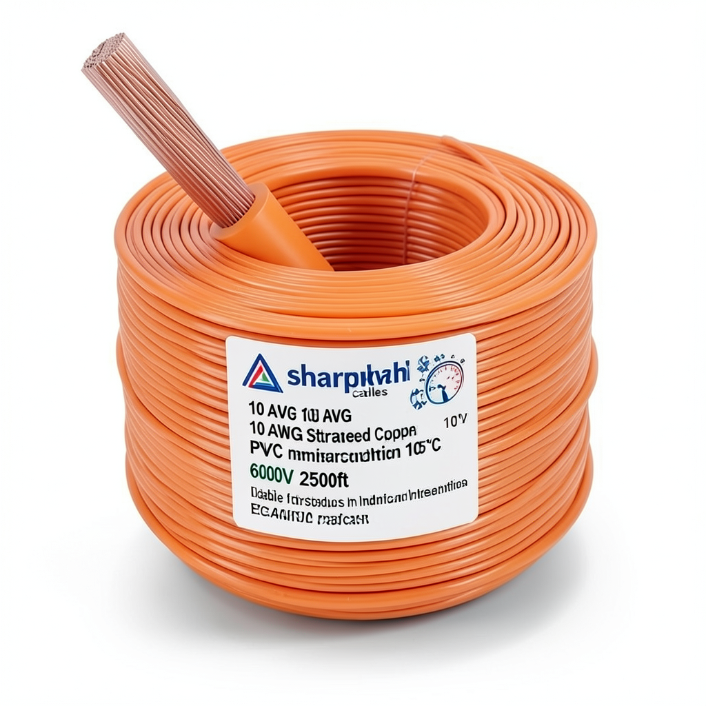 سلك امريكي 10 AWG نحاس مجدول معزول PVC 105°C برتقالي، 600 فولت، طول 2500 قدم | شركة كابلات الشرقية للصناعة