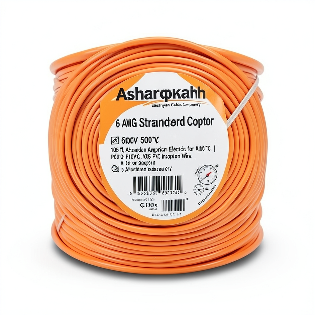 سلك امريكي 6 AWG نحاس مجدول معزول PVC 105°C برتقالي، 600 فولت، 500 قدم | شركة كابلات الشرقية للصناعة