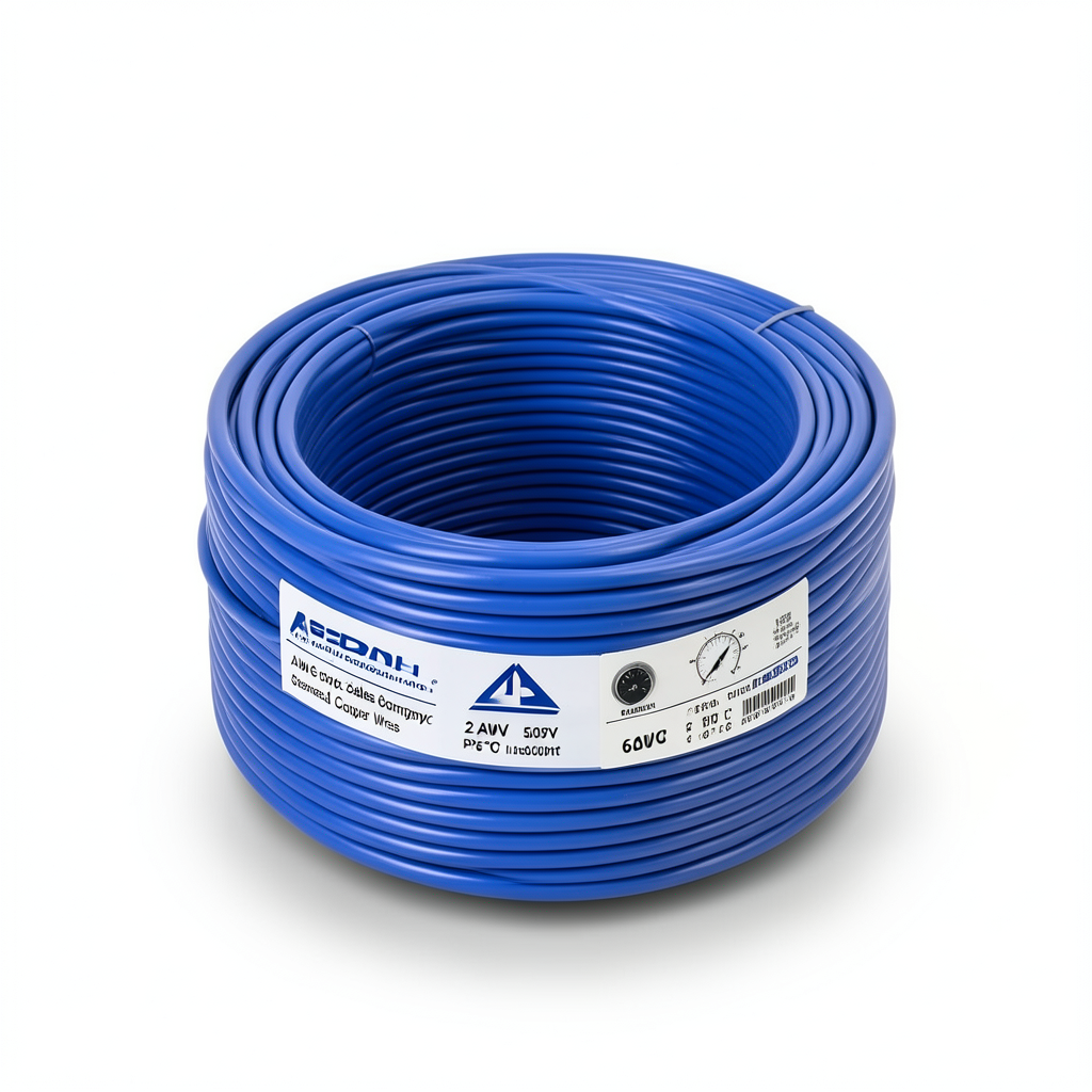 سلك كهرباء امريكي 2 AWG نحاس مجدول عزل PVC 105°C أزرق 600 فولت 500 قدم | شركة كابلات الشرقية للصناعة