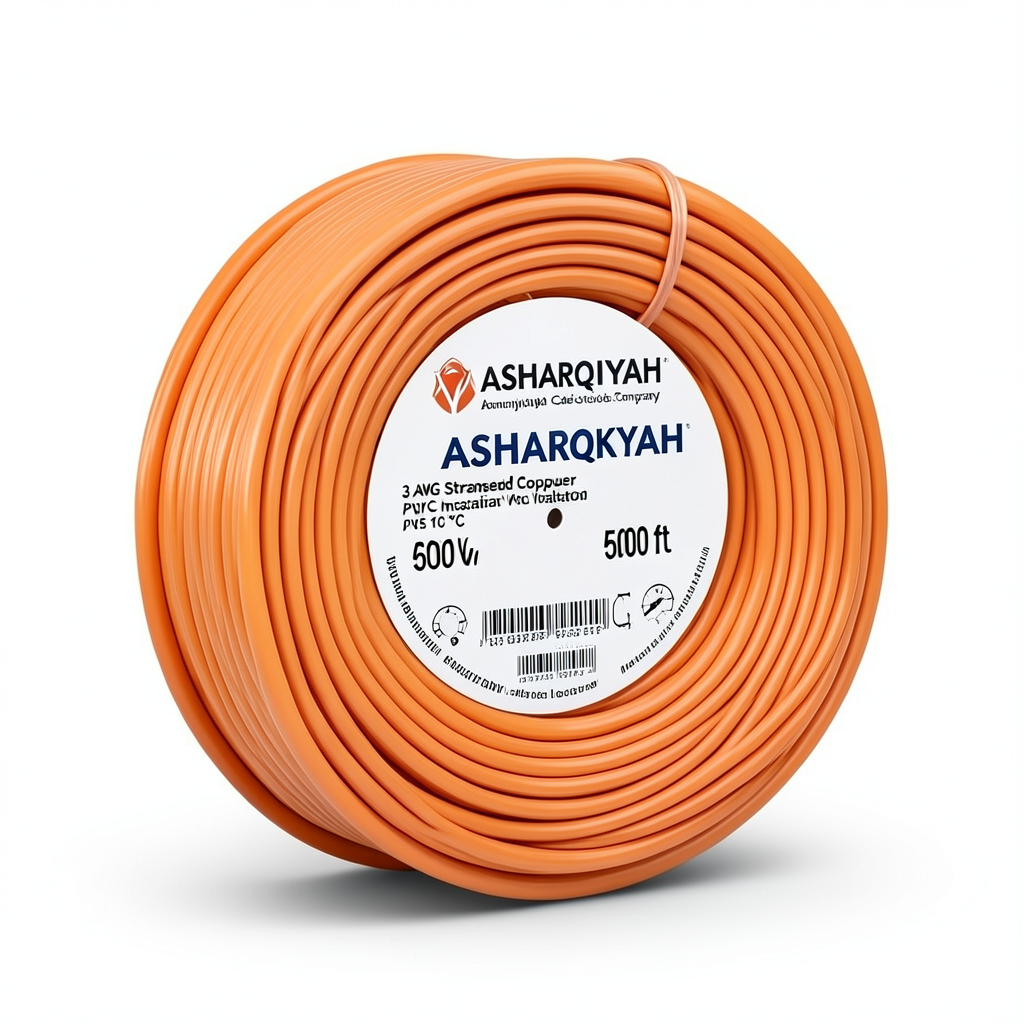 سلك امريكي 3 AWG نحاس مجدول معزول PVC 105°C برتقالي، 600 فولت، 500 قدم | شركة كابلات الشرقية للصناعة