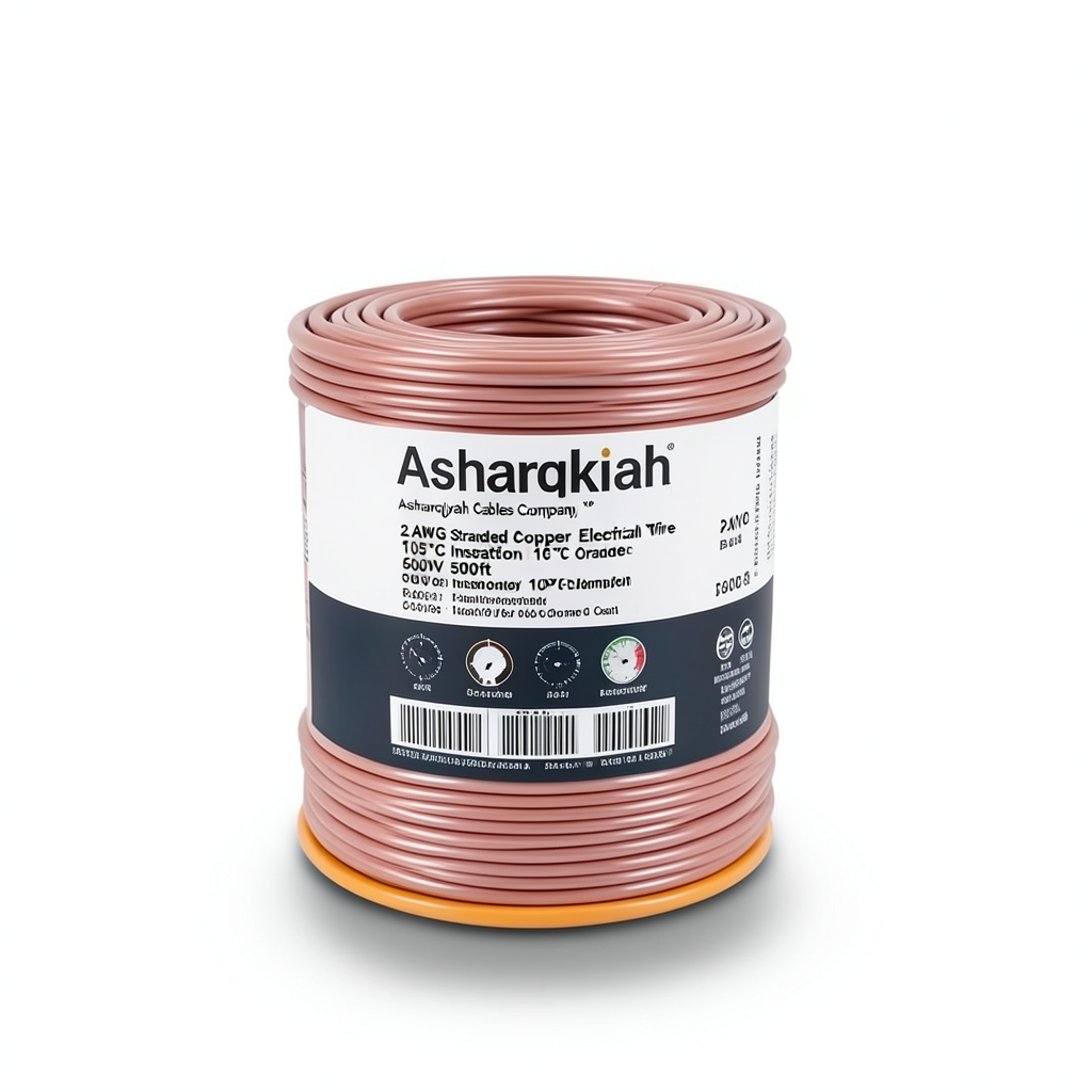 سلك كهرباء امريكي 2 AWG نحاس مجدول معزول PVC 105°C برتقالي 600 فولت طول 500 قدم | شركة كابلات الشرقية للصناعة