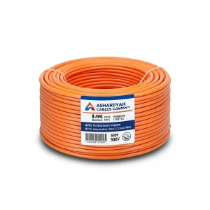 سلك كهرباء امريكي 8 AWG نحاس مجدول معزول PVC 105°C برتقالي، 600 فولت، 500 قدم | شركة كابلات الشرقية للصناعة