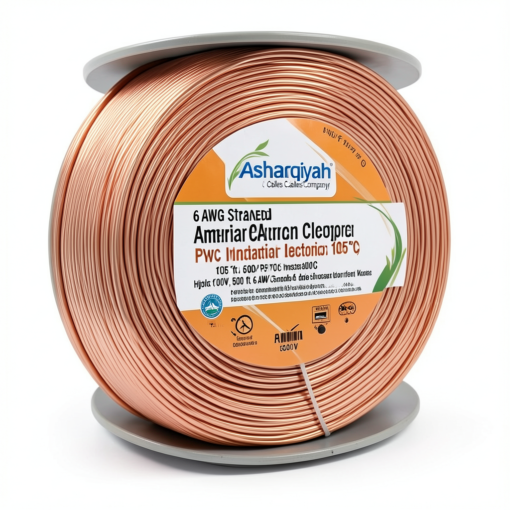 سلك امريكي 6 AWG نحاس مجدول معزول PVC 105°C برتقالي، 600 فولت، 500 قدم | شركة كابلات الشرقية للصناعة