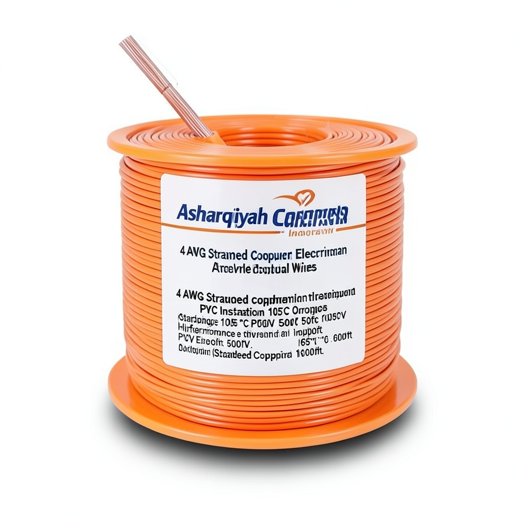 سلك امريكي 4 AWG نحاس مجدول معزول PVC 105°C برتقالي 600 فولت طول 500 قدم | شركة كابلات الشرقية للصناعة