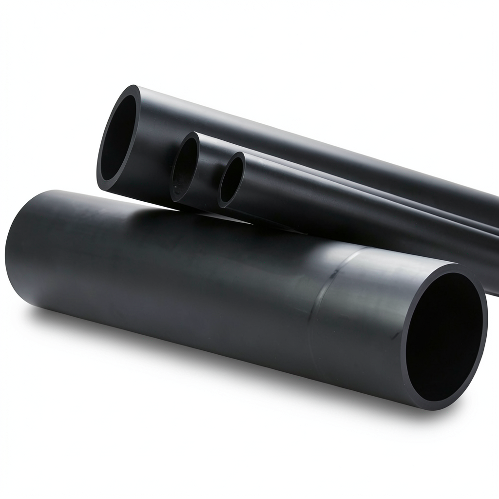 High Density Polyethylene Pipe 12.5 Bar Pressure PE 80, 200 mm Outer Diameter, Black