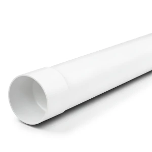 مواسير بلاستيك UPVC ضغط 7.5 بار SDR 34.4، قطر خارجي 110 مم، سمك 3.2 مم، لون أبيض