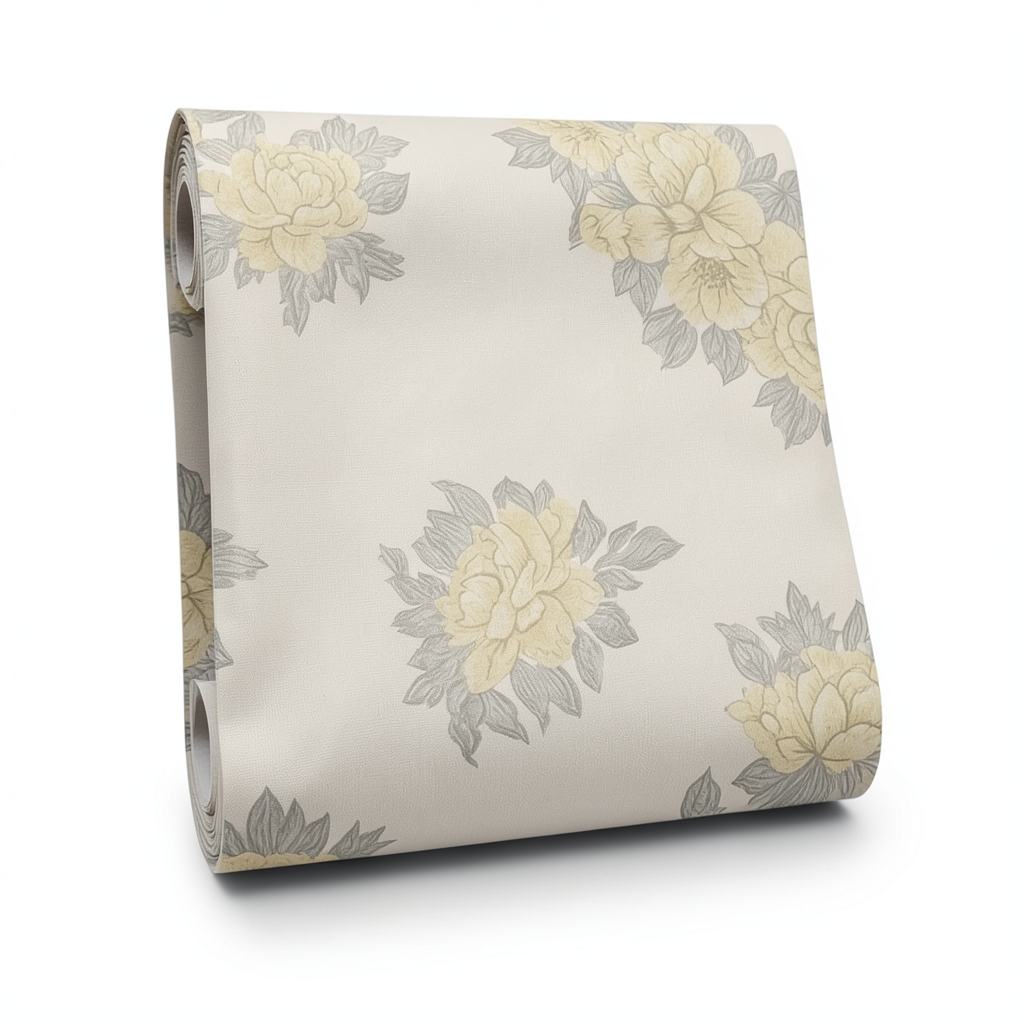 Spanish Wallpaper Floral Design Beige Color, Size 10mx0.53m, Model 4002-2