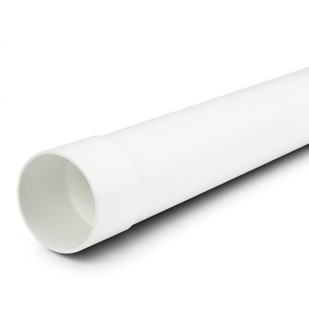 مواسير بلاستيك UPVC ضغط 7.5 بار SDR 34.4، قطر خارجي 110 مم، سمك 3.2 مم، لون أبيض