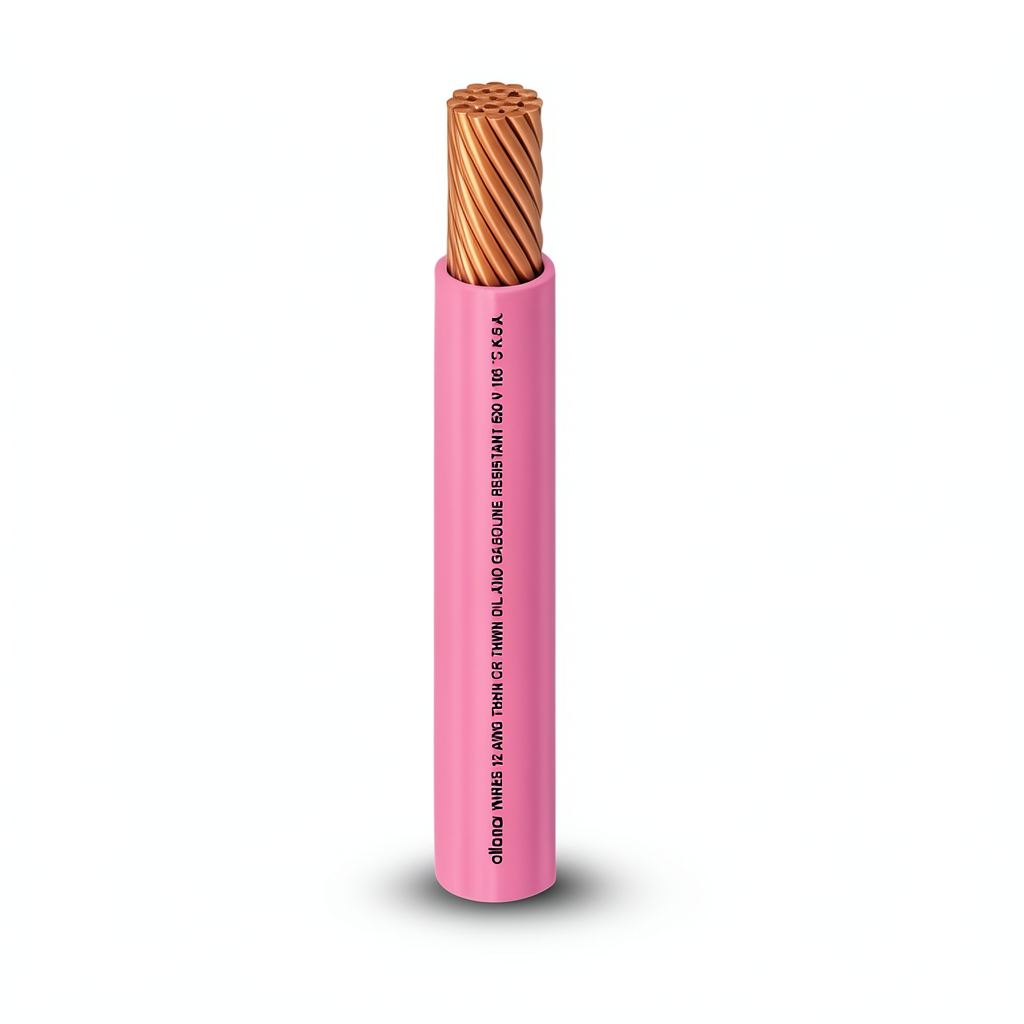 THHN/THWN Copper Cable PVC 105°C Insulation 5.26 mm² Diameter 3.9 mm 600 Volt Length 500 F Pink Color | Al Fanar