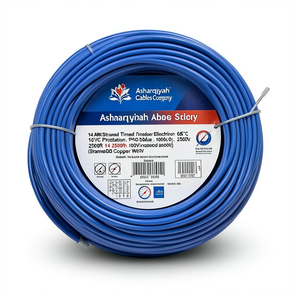 14 AWG Stranded Tinned Copper Electric Wire, PVC Insulation 105°C, Blue, 600V, 2500ft | Asharqiyah Cables Company for Industry