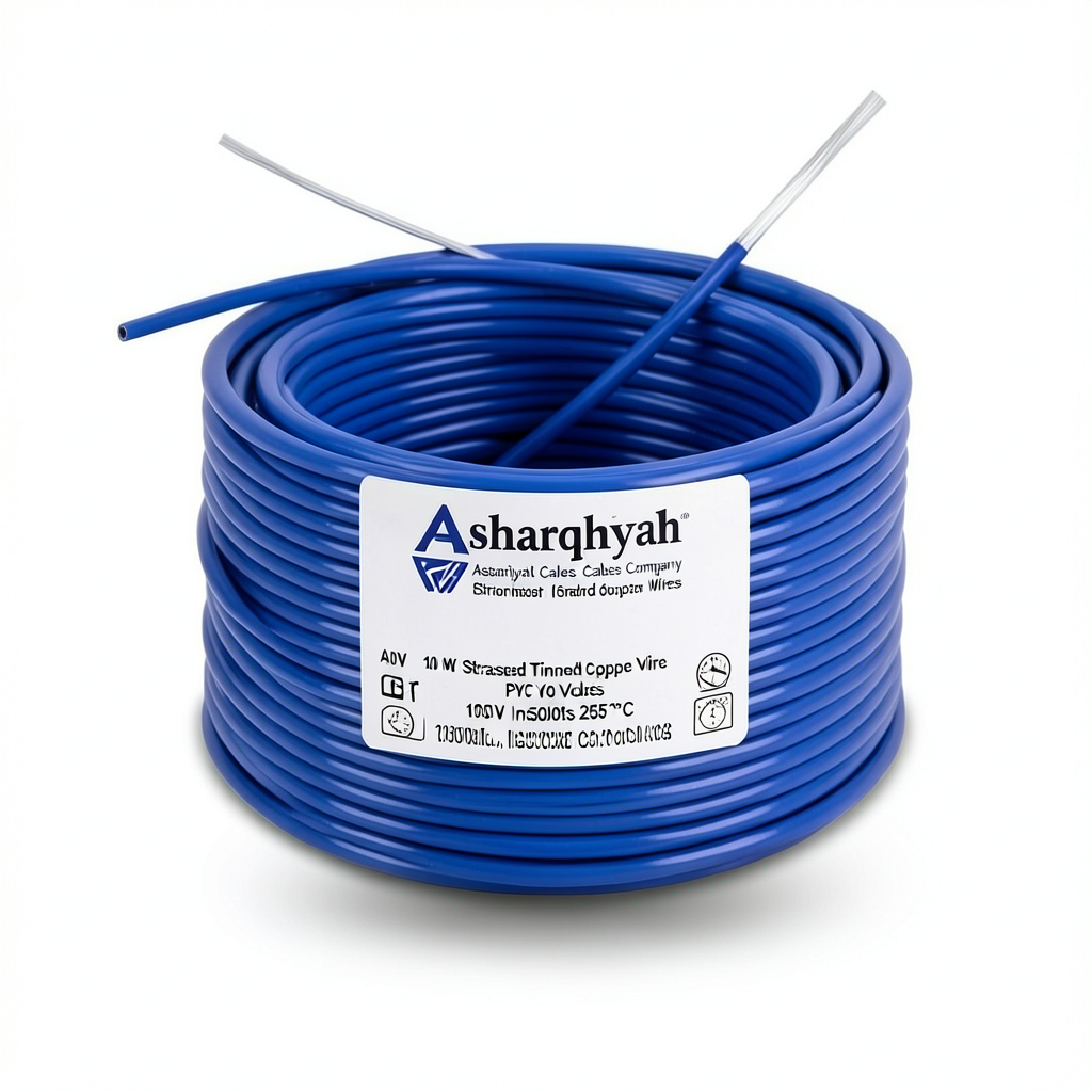 سلك نحاس مجدول 10 AWG مطلي بالقصدير، عزل PVC 105°C، ازرق، 600 فولت، طول 2500 قدم | شركة كابلات الشرقية للصناعة