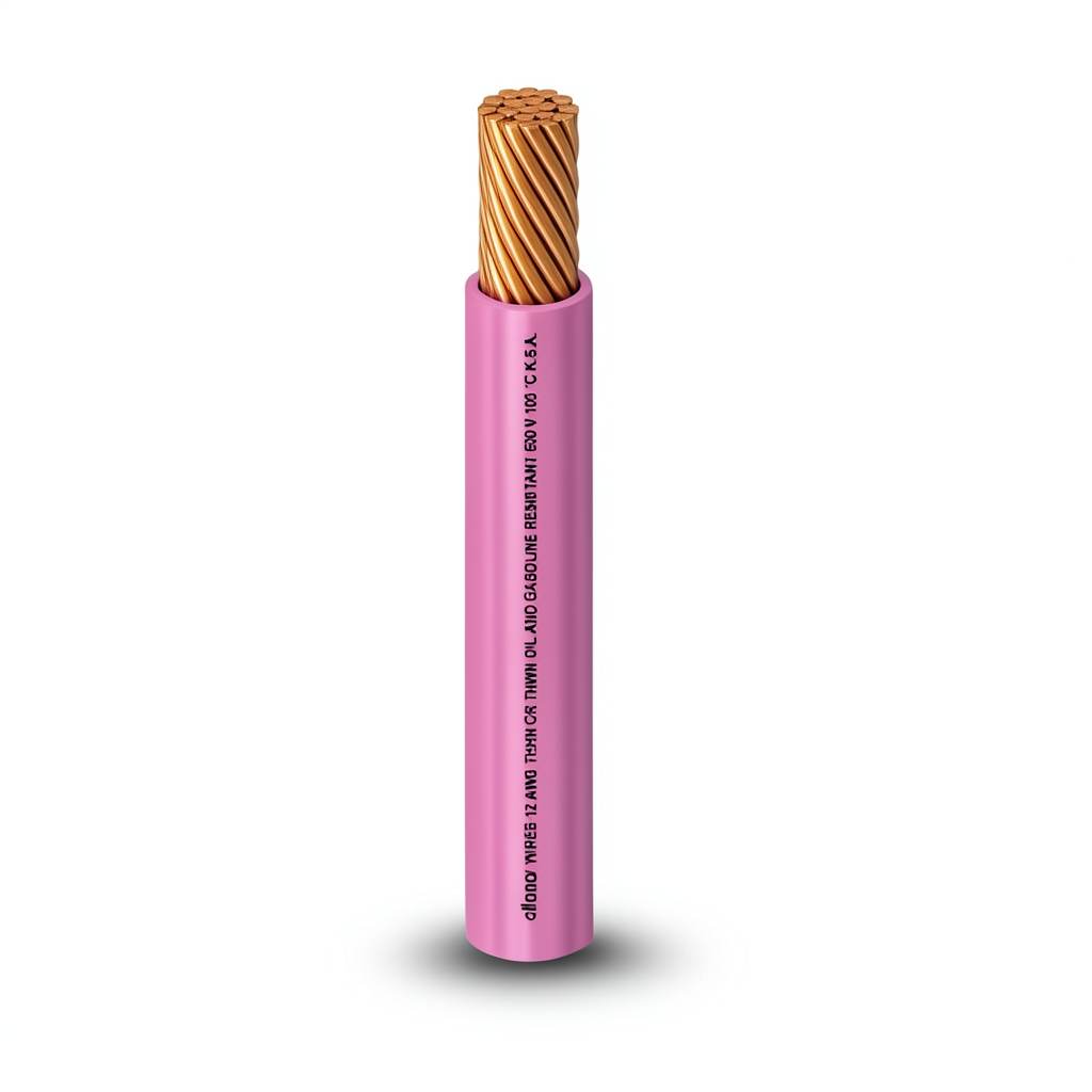 كابل نحاس THHN/THWN معزول PVC 105°C مقاس 5.26 مم² قطر 3.9 مم 600 فولت طول 300 قدم لون زهري | شركة الفنار