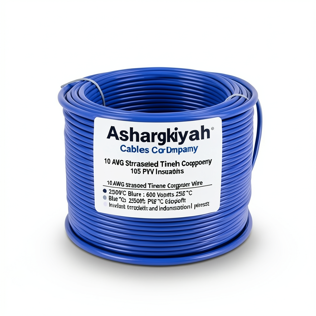 سلك نحاس مجدول 10 AWG مطلي بالقصدير، عزل PVC 105°C، ازرق، 600 فولت، طول 2500 قدم | شركة كابلات الشرقية للصناعة