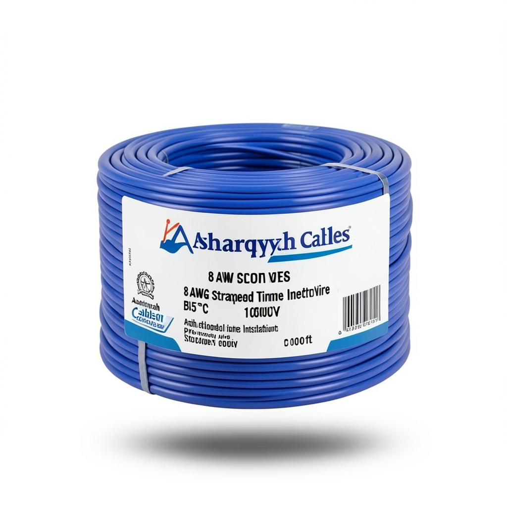 8 AWG Stranded Tinned Copper Electric Wire, PVC Insulated 105°C, Blue, 600V, 500ft | Asharqiyah Cables Company for Industry
