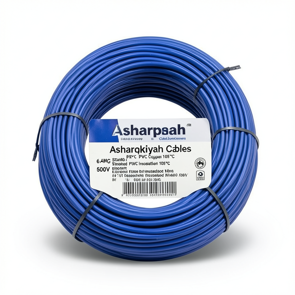 6 AWG Stranded Tinned Copper Electric Wire, PVC Insulation 105°C, Blue, 600V, 500ft | Asharqiyah Cables Company for Industry