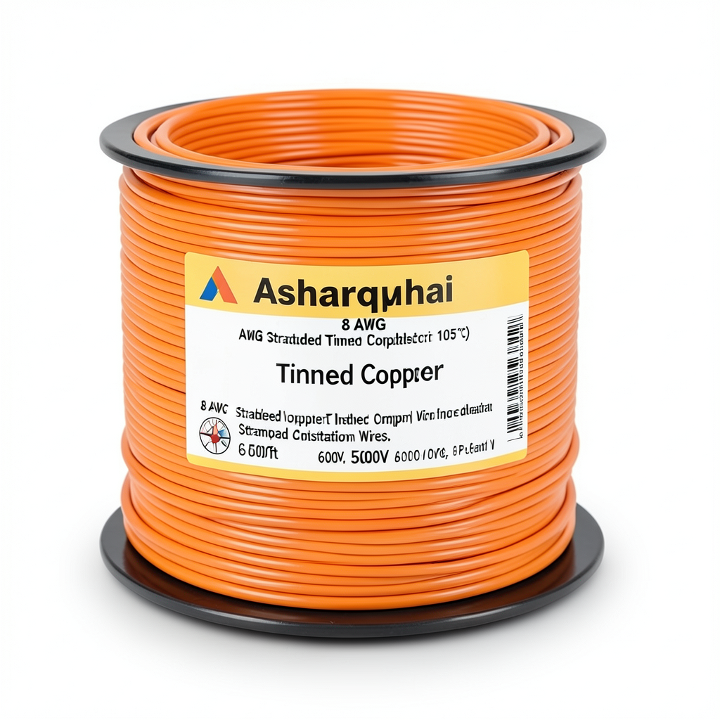 8 AWG Stranded Tinned Copper Electric Wire, PVC Insulated (105°C), Orange, 600V, 500ft | Asharqiyah Cables Company for Industry